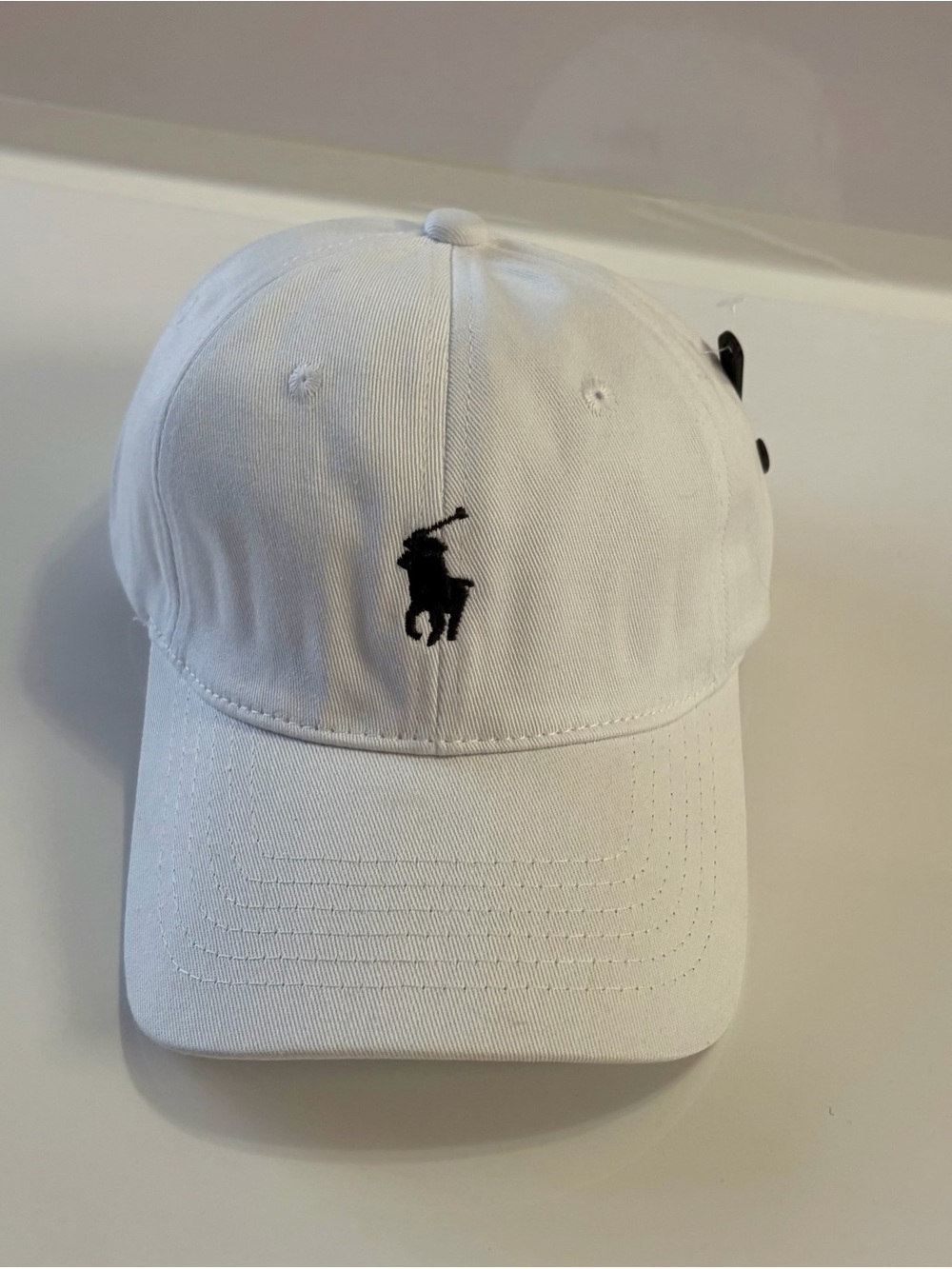 White Polo-Ralph Lauren Cap with black Embroidered Logo